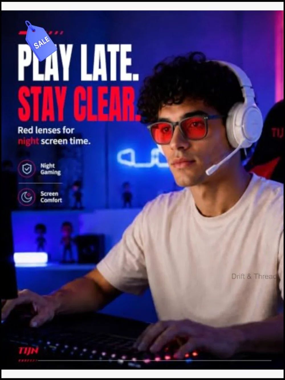 Red Lens Blue Light Blocking Glasses Square Frame Computer Gaming